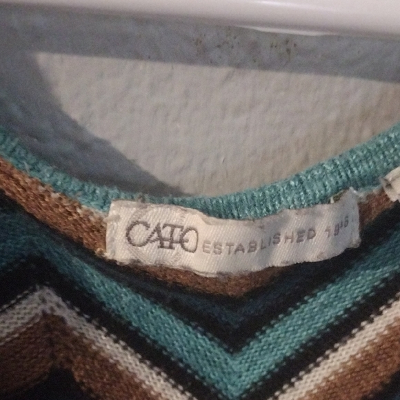 Cato Chevron Midi Dress in Teal, Brown, and Cream - Picture 3 of 4